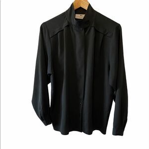 VINTAGE DIANA CHARLES Black High Collar Blouse L